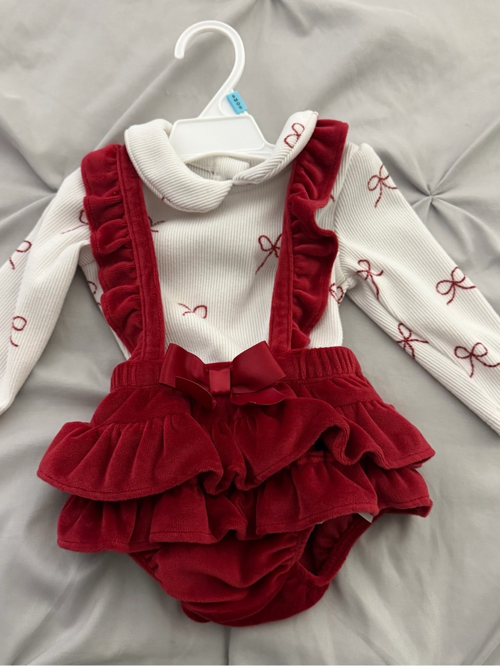 The Children's Place Red Ruffle Suspender Romper with Bow